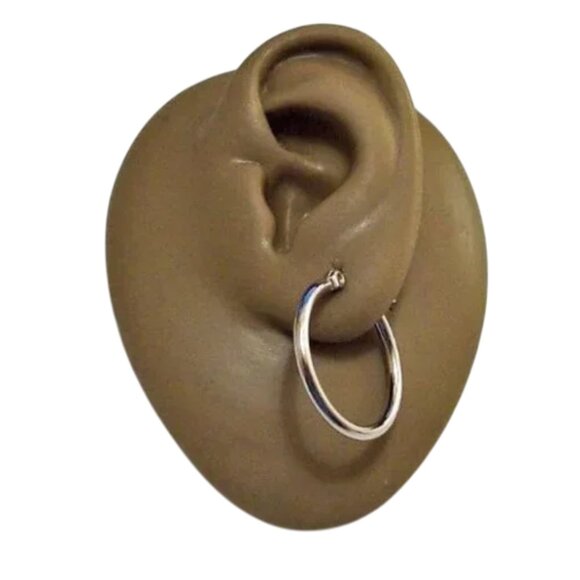 1" 25mm Hoop 2mm Thin Tube Pierced Post Earrings Silver Tone Stainless Steel Nic - Picture 4 of 8